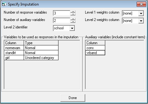 Imputation specification screen